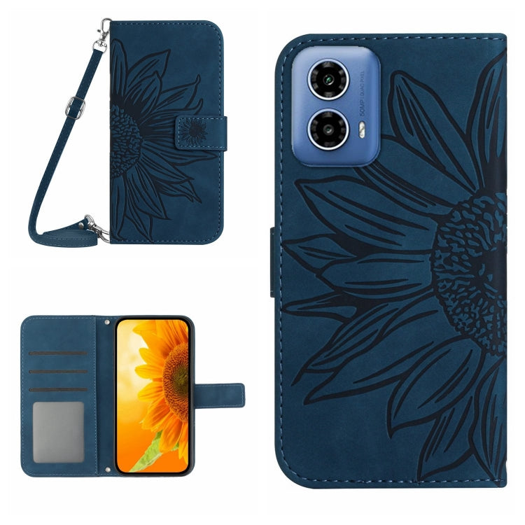 For Motorola Edge 5G 2024 HT04 Skin Feel Sun Flower Embossed Flip Leather Phone Case with Lanyard(Inky Blue) - Motorola Cases by buy2fix | Online Shopping UK | buy2fix