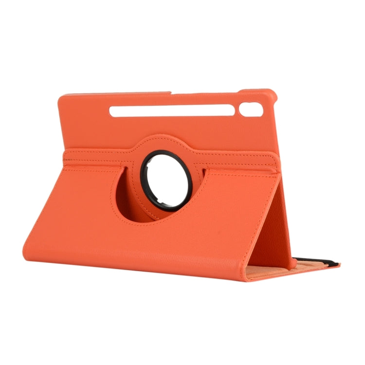 For Samsung Galaxy Tab S9 360 Degrees Rotation Holder Litchi Texture Leather Tablet Case(Orange) - Galaxy Tab S9 Cases by buy2fix | Online Shopping UK | buy2fix