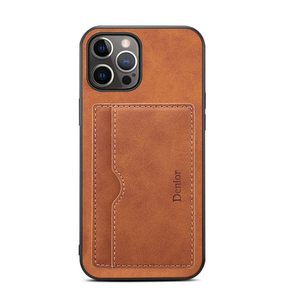 For iPhone 15 Pro Max Denior PU Single Card Slot Holder Phone Case(Brown) - iPhone 15 Pro Max Cases by Denior | Online Shopping UK | buy2fix