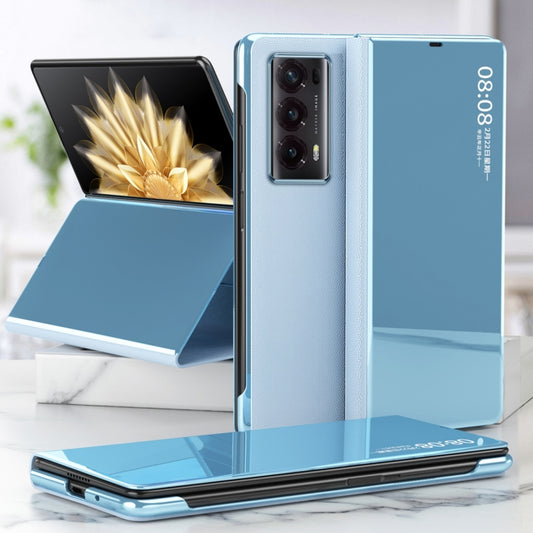 For Honor Magic V2 Electroplated Mirror Protective Phone Case with Holder(Blue) - Honor Cases by buy2fix | Online Shopping UK | buy2fix