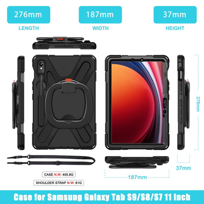 For Samsung Galaxy Tab S9 / S8 / S7 Silicone Hybrid PC Tablet Case with Holder & Shoulder Strap(Black) - Other Galaxy Tab PC by buy2fix | Online Shopping UK | buy2fix