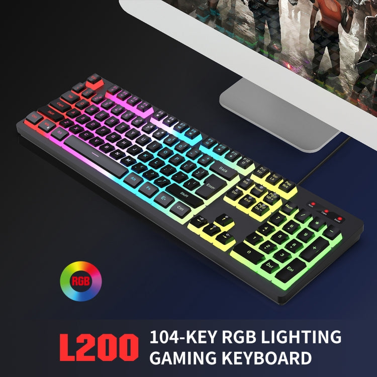 HXSJ L200 Wired RGB Backlit Keyboard 104 Pudding Key Caps(Black) - Wired Keyboard by HXSJ | Online Shopping UK | buy2fix