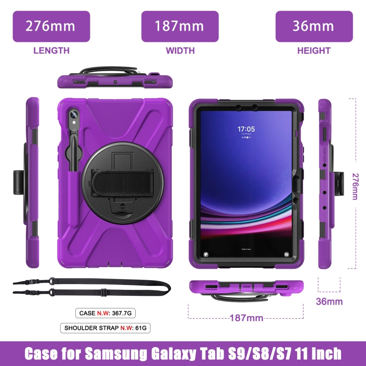 For Samsung Galaxy Tab S9 / S8 / S7 Rotary Handle Grab TPU + PC Tablet Case(Purple) - Galaxy Tab S9 Cases by buy2fix | Online Shopping UK | buy2fix