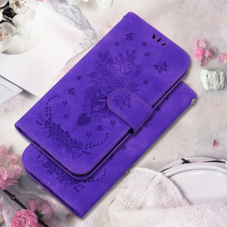 For OnePlus 13 Butterfly Rose Embossed Leather Phone Case(Purple) - OnePlus Cases by buy2fix | Online Shopping UK | buy2fix