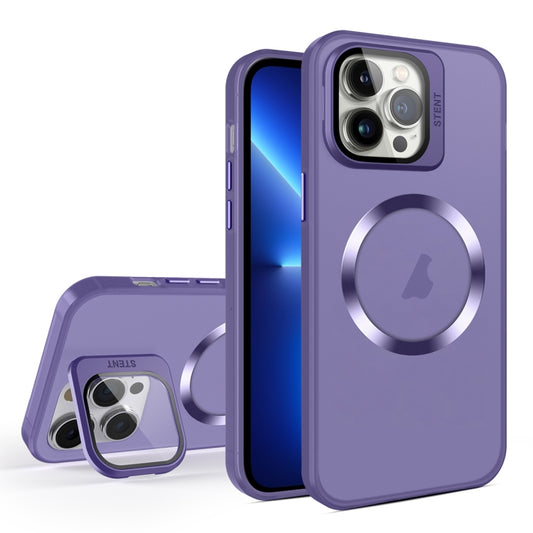 For iPhone 13 Pro Max Skin Feel CD Texture MagSafe Lens Holder Phone Case(Dark Purple) - iPhone 13 Pro Max Cases by buy2fix | Online Shopping UK | buy2fix
