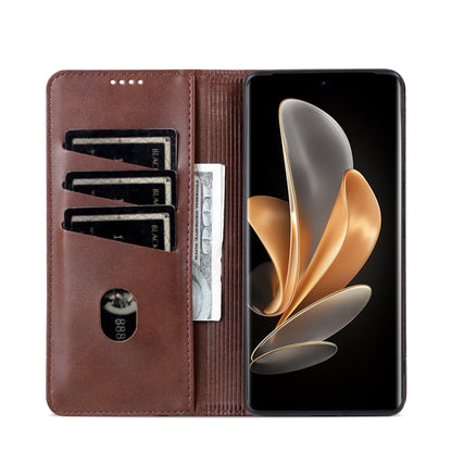 For OPPO Reno12 F 4G AZNS Magnetic Calf Texture Flip Leather Phone Case(Dark Brown) - Reno12 F Cases by AZNS | Online Shopping UK | buy2fix