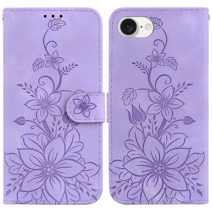 For iPhone SE 2024 Lily Embossed Leather Phone Case(Purple) - More iPhone Cases by buy2fix | Online Shopping UK | buy2fix