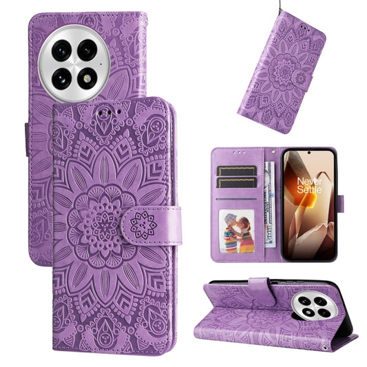 For OnePlus 13 Embossed Sunflower Leather Phone Case(Purple) - OnePlus Cases by buy2fix | Online Shopping UK | buy2fix