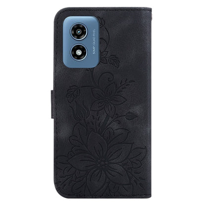 For Motorola Moto G Play 4G 2024 Lily Embossed Leather Phone Case(Black) - Motorola Cases by buy2fix | Online Shopping UK | buy2fix