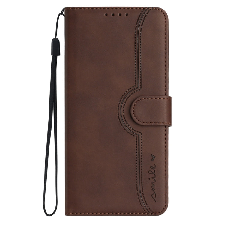 For iPhone 16 Plus Heart Pattern Skin Feel Leather Phone Case(Brown) - iPhone 16 Plus Cases by buy2fix | Online Shopping UK | buy2fix