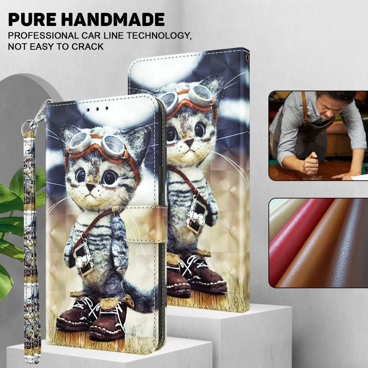 For iPhone 16 3D Painted Leather Phone Case(Naughty Cat) - iPhone 16 Cases by buy2fix | Online Shopping UK | buy2fix