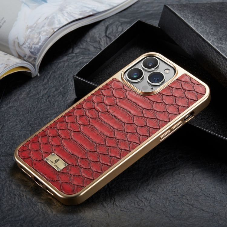 For iPhone 15 Pro Max Fierre Shann Python Texture Electroplating PU Phone Case(Red) - iPhone 15 Pro Max Cases by FIERRE SHANN | Online Shopping UK | buy2fix