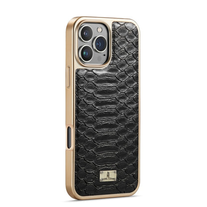 For iPhone 16 Pro Fierre Shann Python Texture Electroplating PU Phone Case(Black) - iPhone 16 Pro Cases by FIERRE SHANN | Online Shopping UK | buy2fix