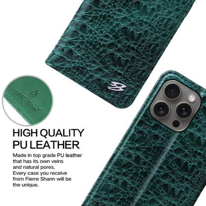 For iPhone 16 Pro Max Fierre Shann Crocodile Texture Magnetic Genuine Leather Phone Case(Green) - iPhone 16 Pro Max Cases by FIERRE SHANN | Online Shopping UK | buy2fix