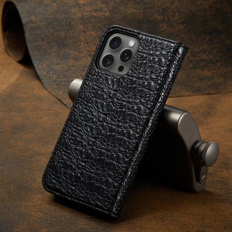 For iPhone 16 Pro Fierre Shann Crocodile Texture Magnetic Genuine Leather Phone Case(Black) - iPhone 16 Pro Cases by FIERRE SHANN | Online Shopping UK | buy2fix