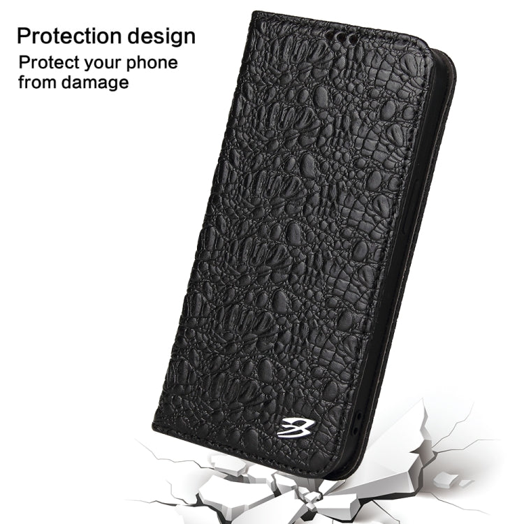 For iPhone 16 Fierre Shann Crocodile Texture Magnetic Genuine Leather Phone Case(Black) - iPhone 16 Cases by FIERRE SHANN | Online Shopping UK | buy2fix