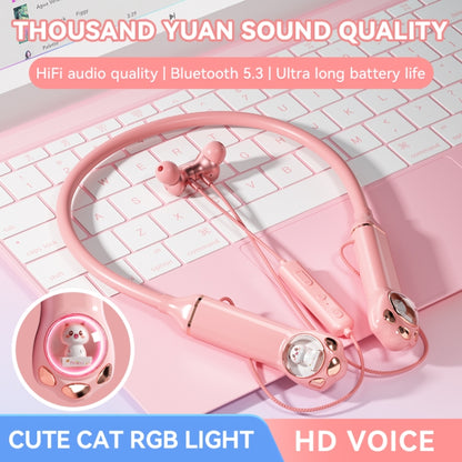 K1692 Meow Planet Neck-mounted Noise Reduction Sports Bluetooth Earphones(Pink) - Neck-mounted Earphone by buy2fix | Online Shopping UK | buy2fix