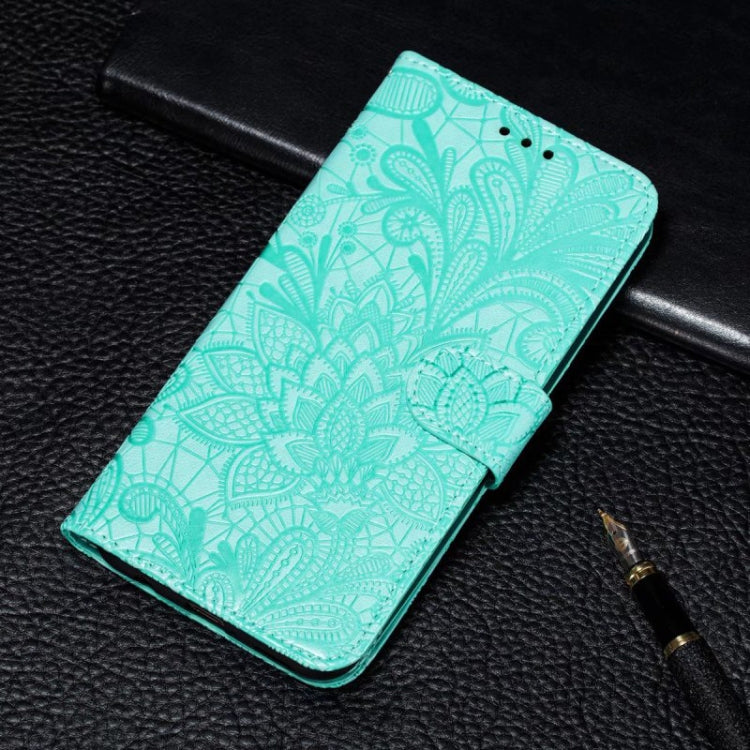 For iPhone 16 Pro Lace Flower Embossing Flip Leather Phone Case(Green) - iPhone 16 Pro Cases by buy2fix | Online Shopping UK | buy2fix