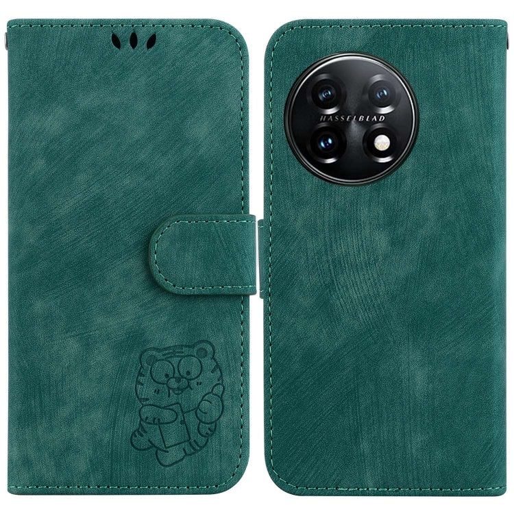 For OnePlus 11 Little Tiger Embossed Leather Phone Case(Green) - OnePlus Cases by buy2fix | Online Shopping UK | buy2fix