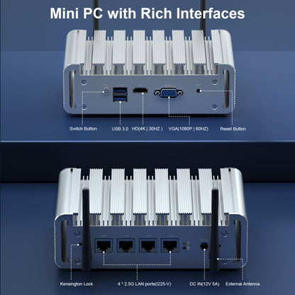 HYSTOU PO9B-J4125-4L Embedded Intel Celeron J4125 Processor Four Network Ports Mini Host, Specification:16GB+256GB+1TB - Windows Mini PCs by HYSTOU | Online Shopping UK | buy2fix