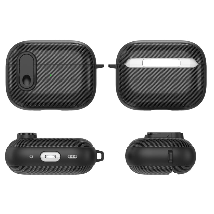 For AirPods Pro 2 Carbon Fiber Texture Wireless Earphones Case with Security Lock(White) - For AirPods Pro 2 by buy2fix | Online Shopping UK | buy2fix