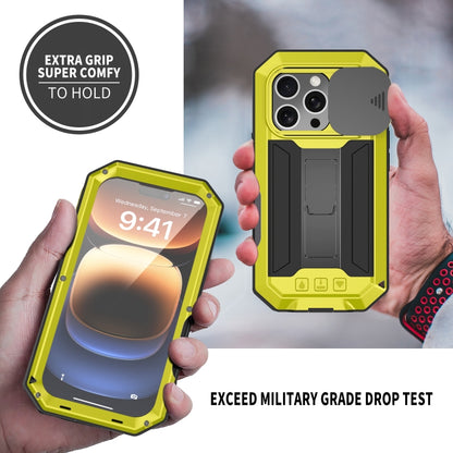 For iPhone 16 Pro Max R-JUST Sliding Camera IP54 Life Waterproof Holder Phone Case(Yellow) - iPhone 16 Pro Max Cases by R-JUST | Online Shopping UK | buy2fix