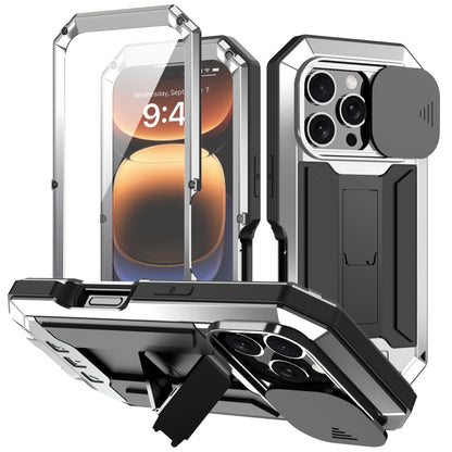 For iPhone 16 Pro Max R-JUST Sliding Camera IP54 Life Waterproof Holder Phone Case(Silver) - iPhone 16 Pro Max Cases by R-JUST | Online Shopping UK | buy2fix