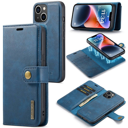 For iPhone 15 DG.MING Crazy Horse Texture Detachable Magnetic Leather Phone Case(Blue) - iPhone 15 Cases by DG.MING | Online Shopping UK | buy2fix