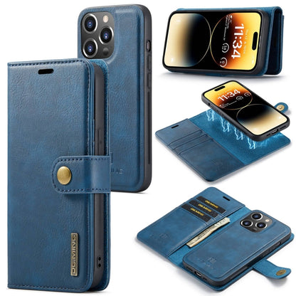 For iPhone 15 Pro DG.MING Crazy Horse Texture Detachable Magnetic Leather Phone Case(Blue) - iPhone 15 Pro Cases by DG.MING | Online Shopping UK | buy2fix