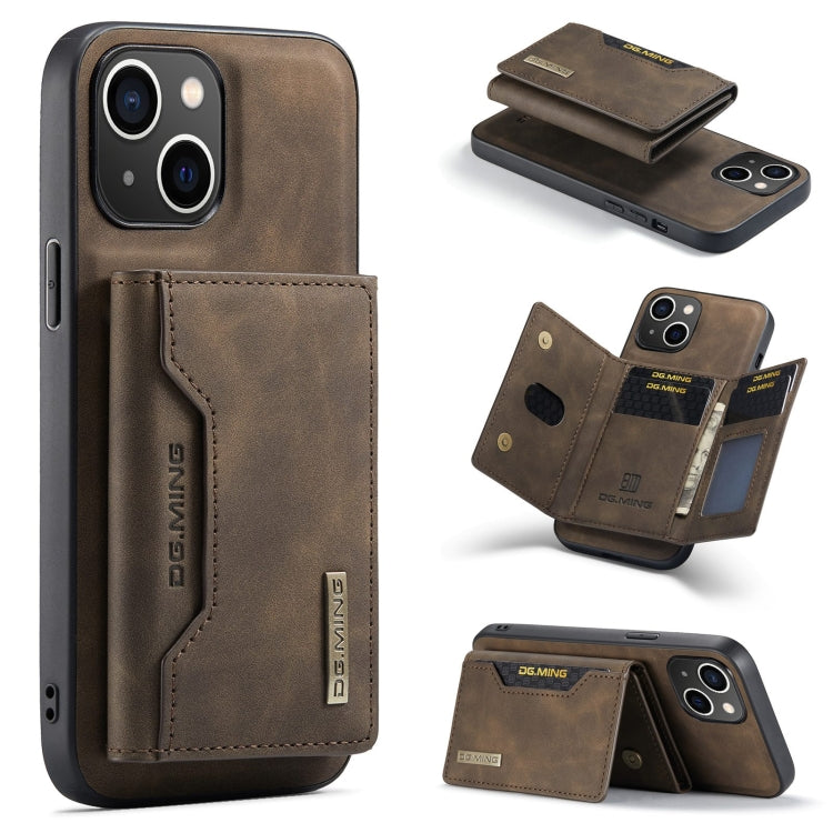 For iPhone 15 Plus DG.MING M2 Series 3-Fold Card Bag Wallet Leather Phone Case(Coffee) - iPhone 15 Plus Cases by DG.MING | Online Shopping UK | buy2fix