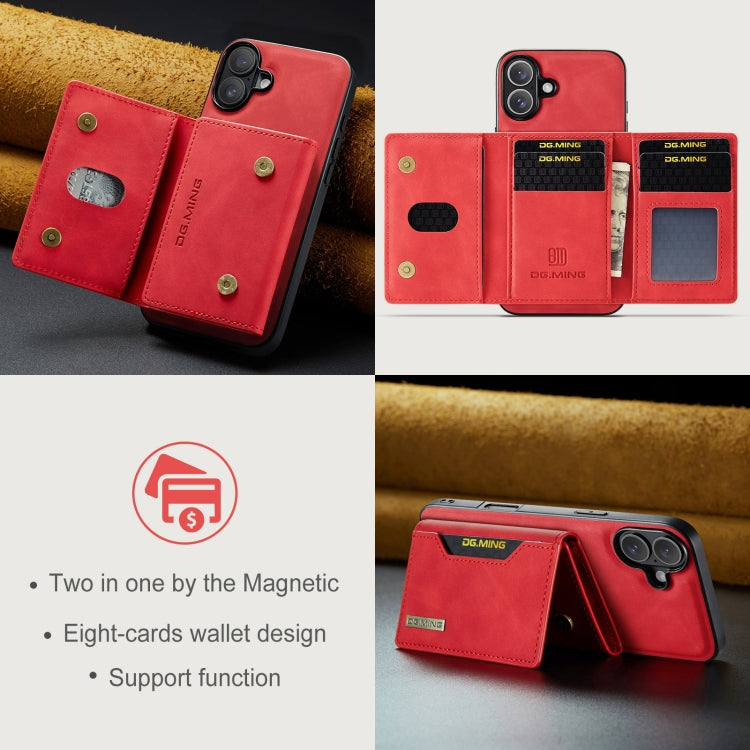 For iPhone 16 Plus DG.MING M2 Series 3-Fold Card Bag Wallet Leather Phone Case(Red) - iPhone 16 Plus Cases by DG.MING | Online Shopping UK | buy2fix