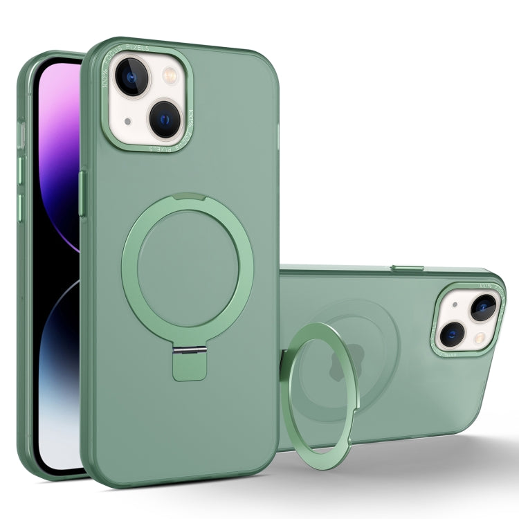 For iPhone 13 MagSafe Metal Holder Frosted Translucent Phone Case(Green) - iPhone 13 Cases by buy2fix | Online Shopping UK | buy2fix