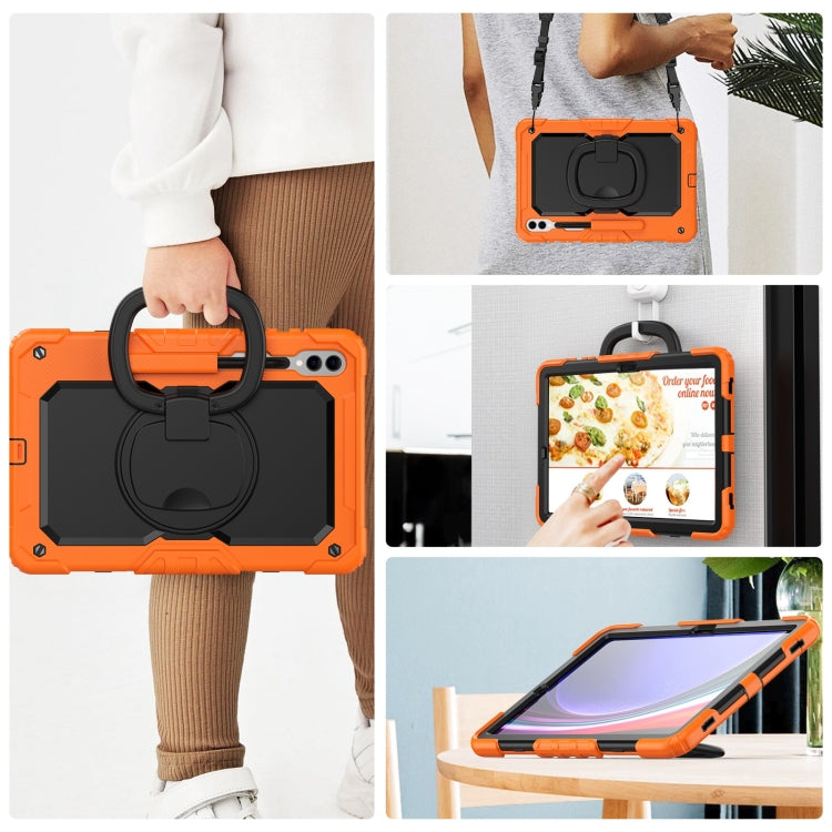 For Samsung Galaxy Tab S9+ D Type Silicone Hybrid PC Tablet Case with Handle Holder(Orange) - Galaxy Tab S9+ Cases by buy2fix | Online Shopping UK | buy2fix