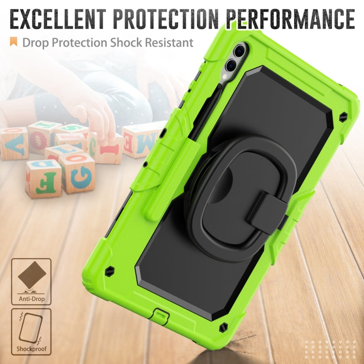 For Samsung Galaxy Tab S9+ D Type Silicone Hybrid PC Tablet Case with Handle Holder(Yellow Green) - Galaxy Tab S9+ Cases by buy2fix | Online Shopping UK | buy2fix