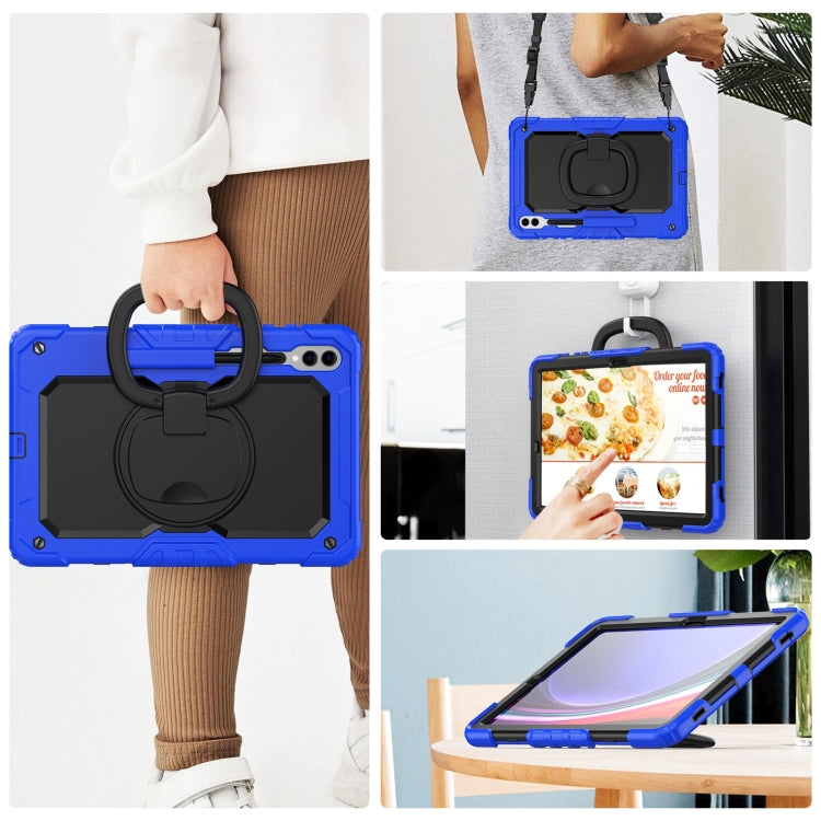 For Samsung Galaxy Tab S9+ D Type Silicone Hybrid PC Tablet Case with Handle Holder(Blue) - Galaxy Tab S9+ Cases by buy2fix | Online Shopping UK | buy2fix