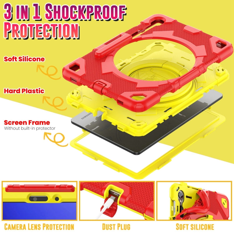 For Samsung Galaxy Tab S9 Spider Rotation Handle Silicone Hybrid PC Tablet Case(Yellow Red) - Galaxy Tab S9 Cases by buy2fix | Online Shopping UK | buy2fix