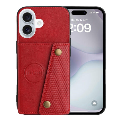 For iPhone 16 Double Buckle Card Slots PU + TPU Phone Case(Red) - iPhone 16 Cases by buy2fix | Online Shopping UK | buy2fix