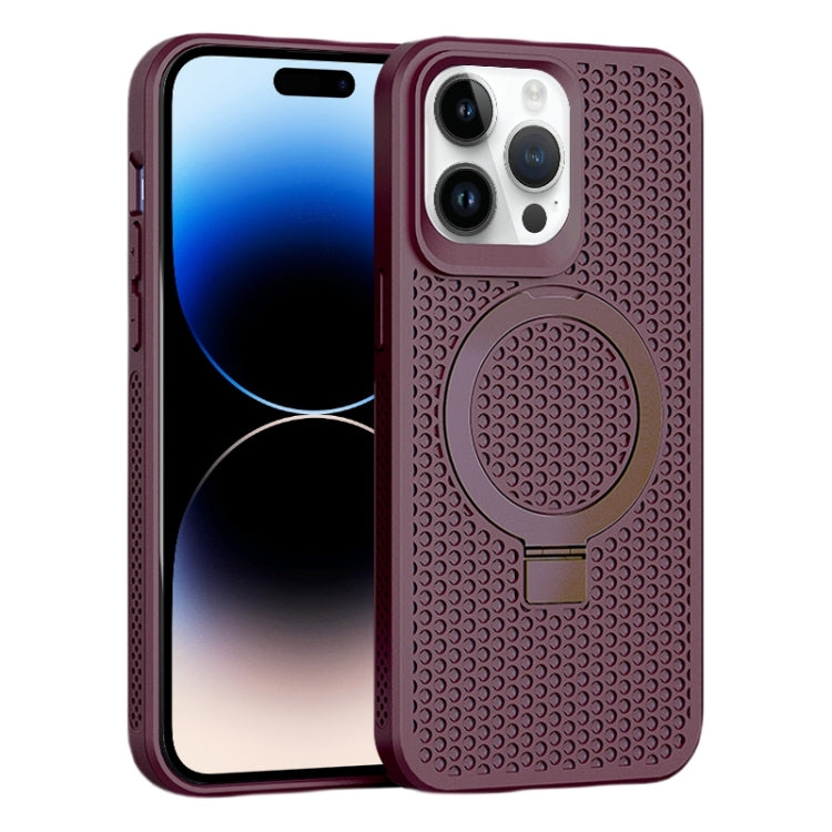 For iPhone 14 Pro Skin Feel PC+TPU Cooling Magnetic Magsafe Phone Case with Stand(Wine Red) - iPhone 14 Pro Cases by buy2fix | Online Shopping UK | buy2fix