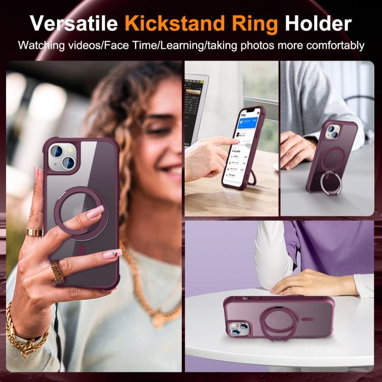 For iPhone 14 Plus MagSafe Magnetic Rotating Holder Phone Case(Wine Red) - iPhone 14 Plus Cases by buy2fix | Online Shopping UK | buy2fix