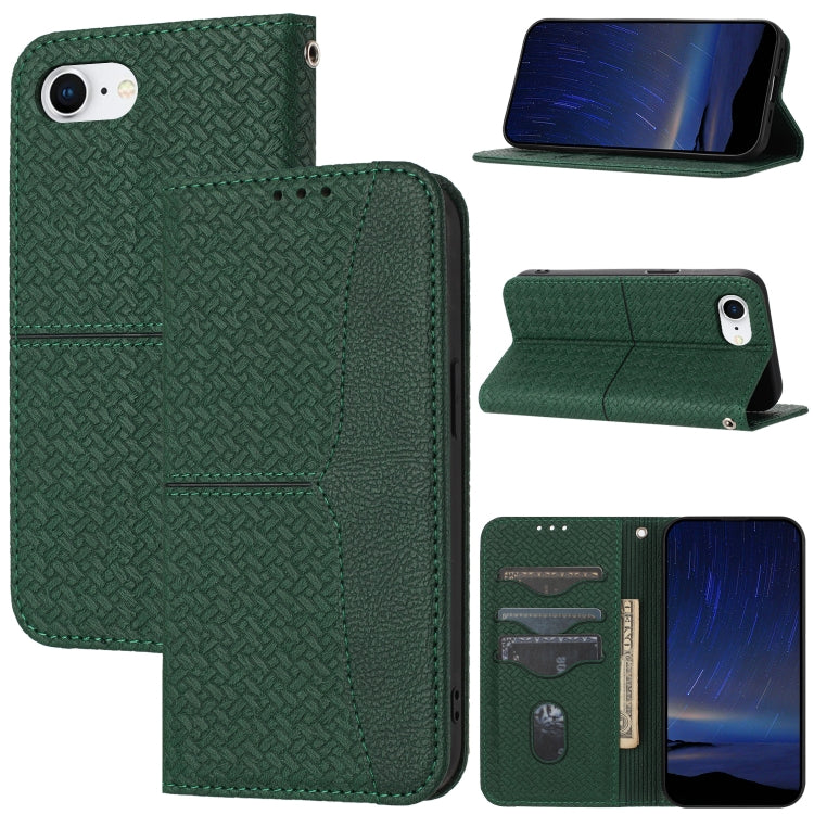 For iPhone SE 2024 Woven Texture Stitching Magnetic Leather Phone Case(Green) - More iPhone Cases by buy2fix | Online Shopping UK | buy2fix