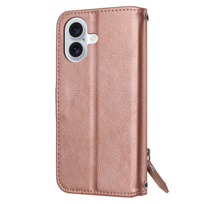 For iPhone 16 Oil Skin Zipper Wallet Leather Phone Case(Rose Gold) - iPhone 16 Cases by buy2fix | Online Shopping UK | buy2fix