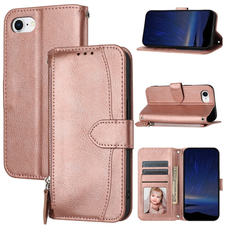 For iPhone SE 2024 Oil Skin Zipper Wallet Leather Phone Case(Rose Gold) - More iPhone Cases by buy2fix | Online Shopping UK | buy2fix