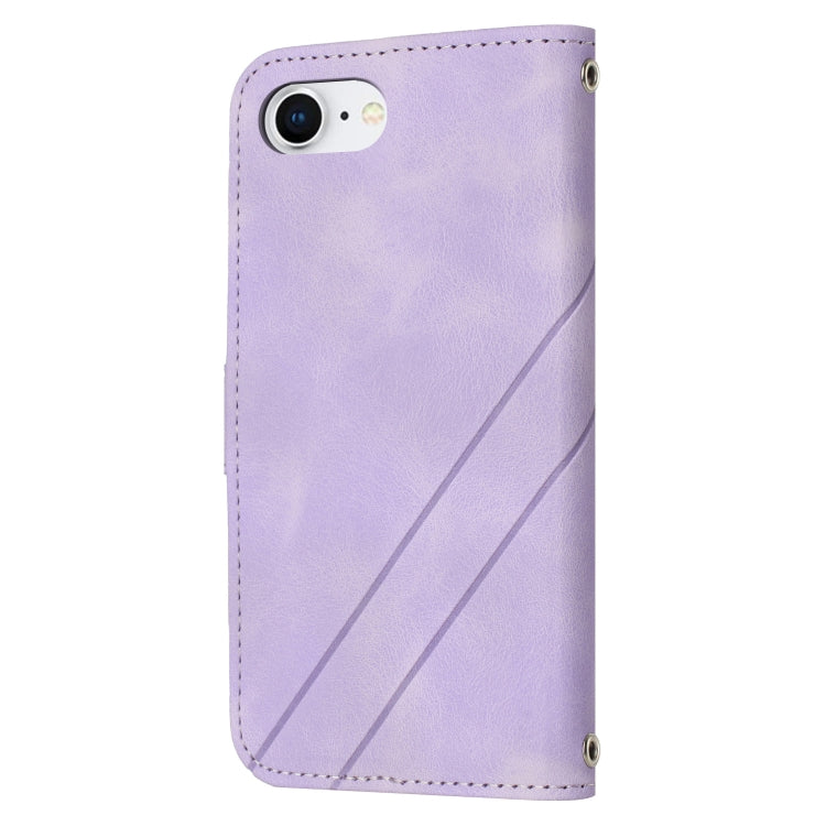 For iPhone SE 2024 Embossed Line Leather Phone Case with Lanyard(Purple) - More iPhone Cases by buy2fix | Online Shopping UK | buy2fix