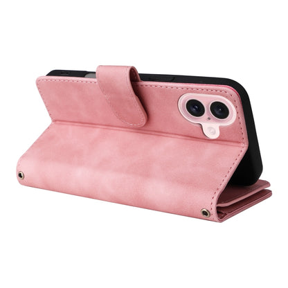 For iPhone 16 Plus Crossbody Multi-card Slot Wallet Zipper Leather Phone Case(Pink) - iPhone 16 Plus Cases by buy2fix | Online Shopping UK | buy2fix