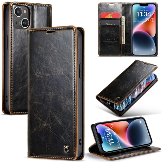 For iPhone 15 Plus CaseMe 003 Crazy Horse Texture Leather Phone Case(Coffee) - iPhone 15 Plus Cases by CaseMe | Online Shopping UK | buy2fix