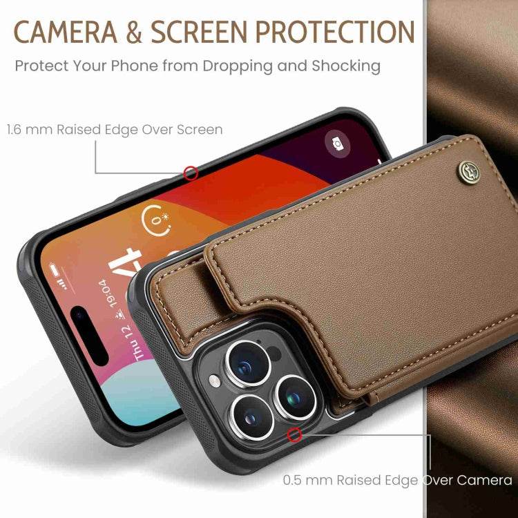 For iPhone 15 Pro CaseMe C22 Card Slots Holder RFID Anti-theft Phone Case(Brown) - iPhone 15 Pro Cases by CaseMe | Online Shopping UK | buy2fix