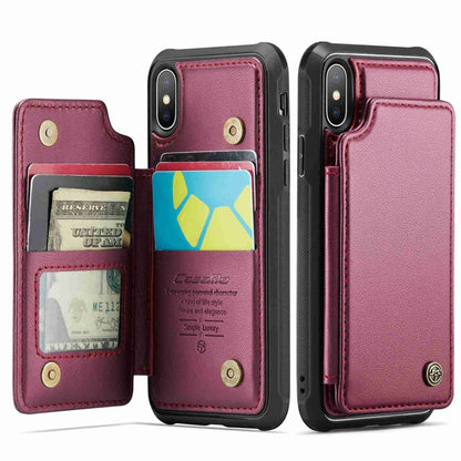 For iPhone XS Max CaseMe C22 Card Slots Holder RFID Anti-theft Phone Case(Wine Red) - More iPhone Cases by CaseMe | Online Shopping UK | buy2fix