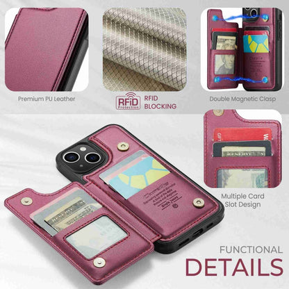 For iPhone 14 Plus CaseMe C22 Card Slots Holder RFID Anti-theft Phone Case(Wine Red) - iPhone 14 Plus Cases by CaseMe | Online Shopping UK | buy2fix