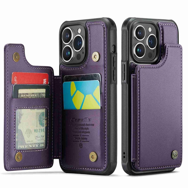 For iPhone 14 Pro CaseMe C22 Card Slots Holder RFID Anti-theft Phone Case(Purple) - iPhone 14 Pro Cases by CaseMe | Online Shopping UK | buy2fix