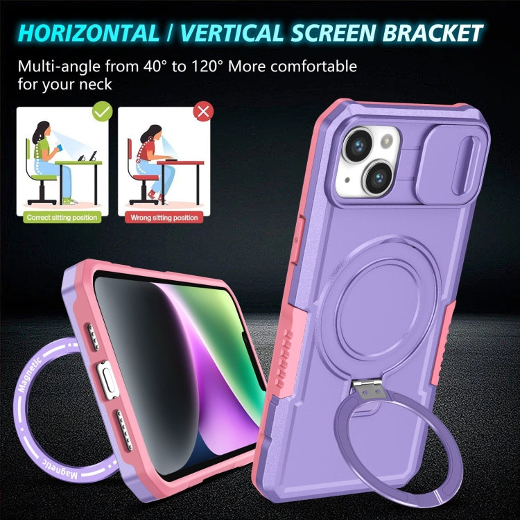 For iPhone 14 Plus Sliding Camshield Magsafe Holder TPU Hybrid PC Phone Case(Pink Purple) - iPhone 14 Plus Cases by buy2fix | Online Shopping UK | buy2fix